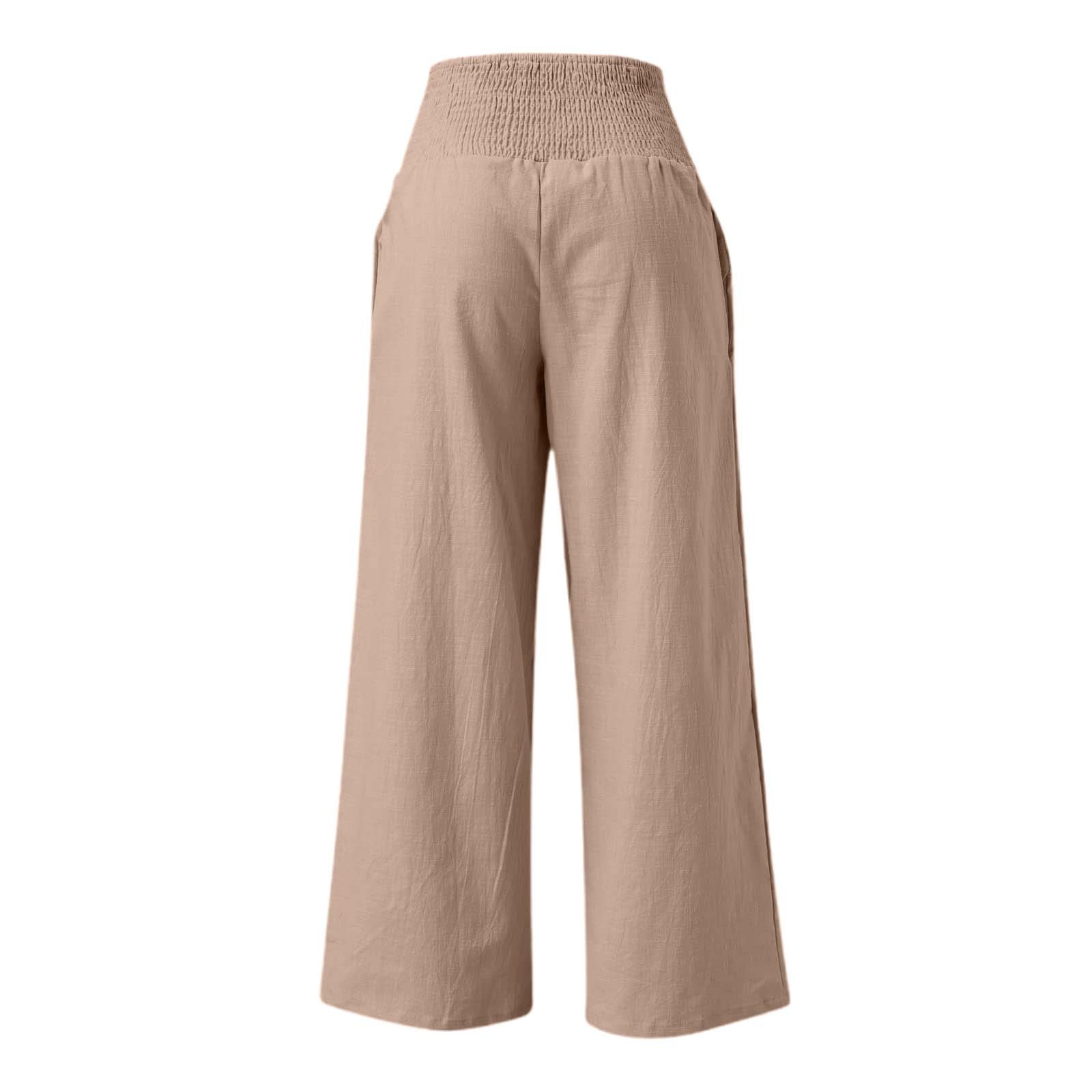 thumbnail image 5 of Pantalones anchos de cintura alta para mujer: elásticos, de color liso, con bolsillos y cinturón, para llevar a diario de forma informal. Tallas: M-XXXL., 5 of 5